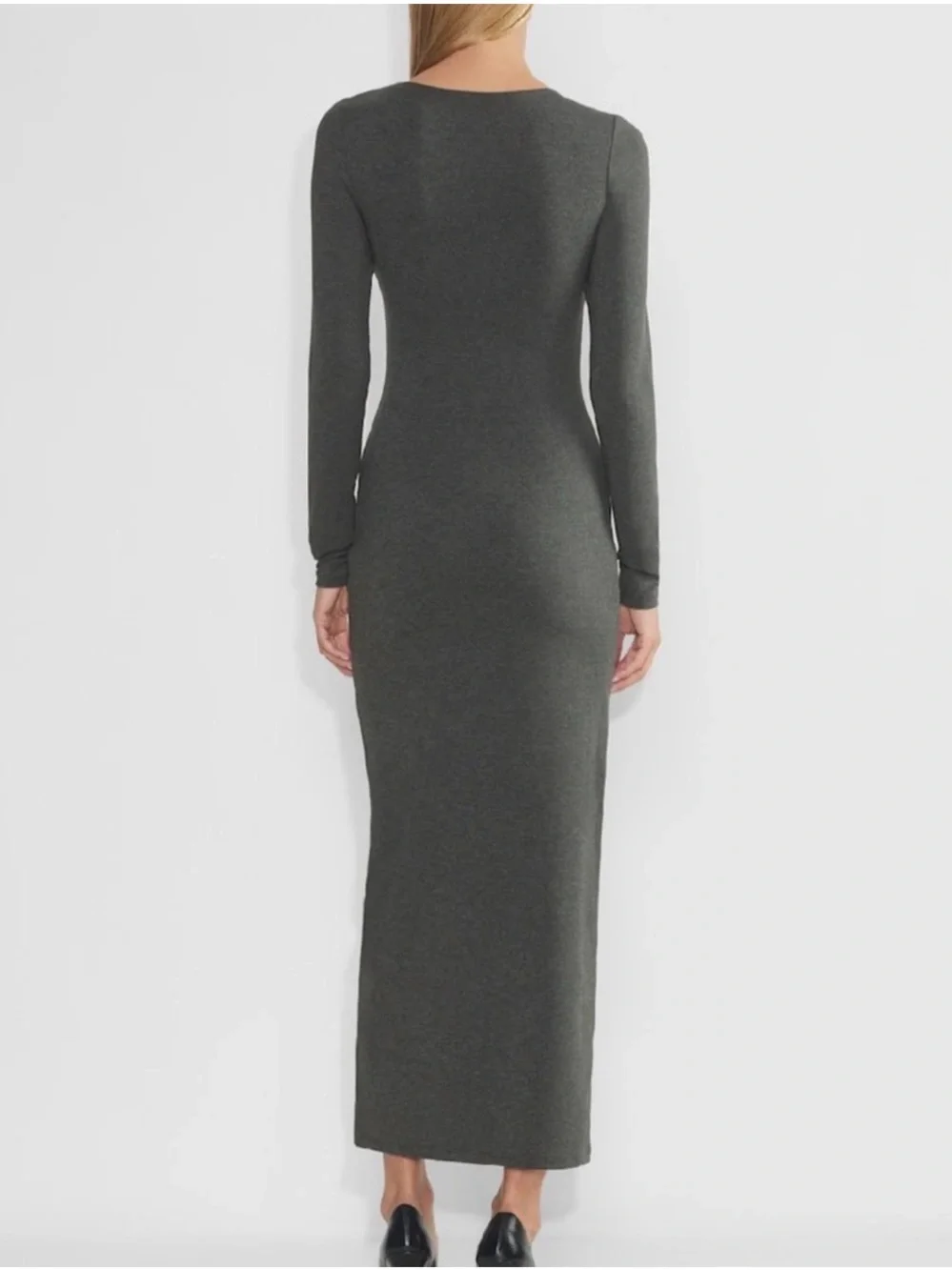 Aritzia Contour Crew Long-sleeve Maxi Dress Heather Charcoal - Picture 3 of 7